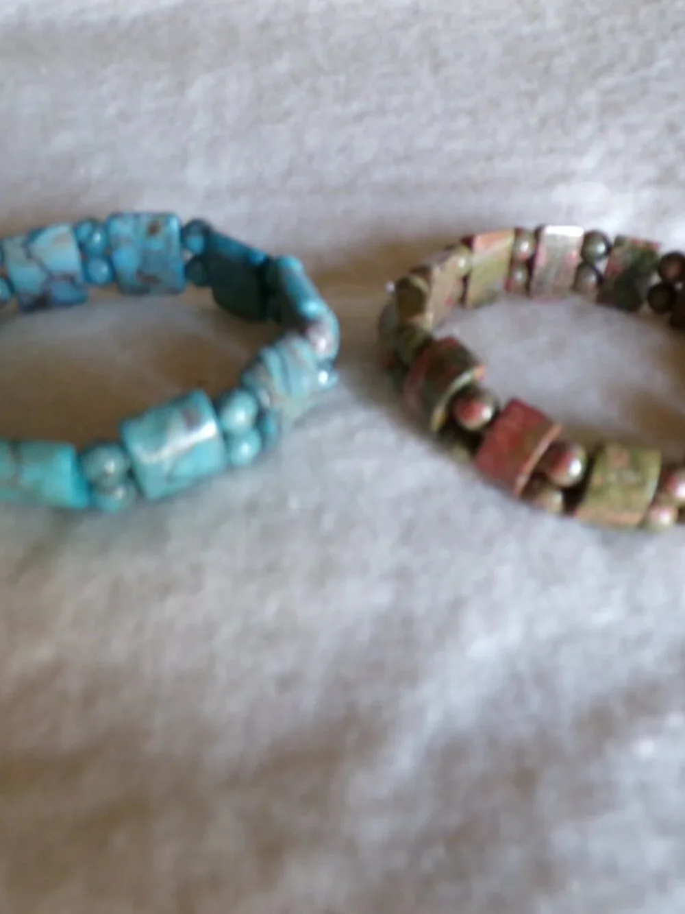 Set of 2 Blue Amazon Jasper and Green Jasper Beaded Stretch Bracelet